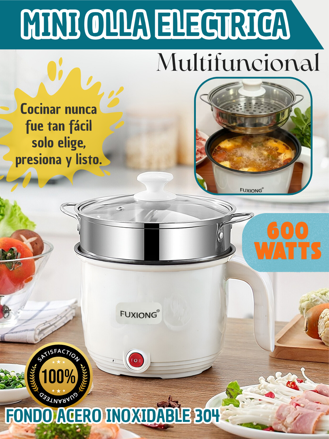 MINI OLLA ELECTRICA MULTIFUNCIONAL CON VAPORERA